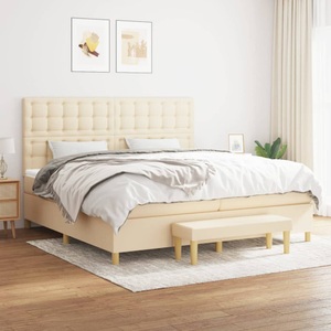 vidaXL, vidaXL Boxspringbett mit Matratze Creme 200x200 cm Stoff