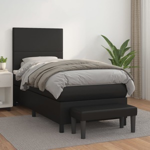 vidaXL, vidaXL Boxspringbett mit Matratze Schwarz 100x200 cm Kunstleder, vidaXL Boxspringbett mit Matratze Schwarz 100x200 cm Kunstleder