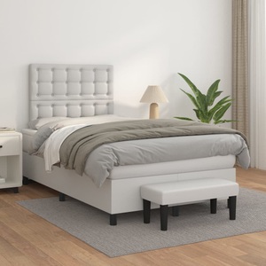 vidaXL, vidaXL Boxspringbett mit Matratze Weiß 120x200 cm Kunstleder