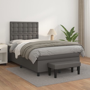 vidaXL, vidaXL Boxspringbett mit Matratze Grau 120x200 cm Kunstleder