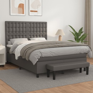 vidaXL, vidaXL Boxspringbett mit Matratze Grau 140x200 cm Kunstleder, vidaXL Boxspringbett mit Matratze Grau 140x200 cm Kunstleder