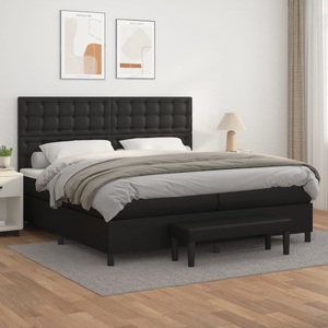 vidaXL, vidaXL Boxspringbett mit Matratze Schwarz 200x200 cm Kunstleder, vidaXL Boxspringbett mit Matratze Schwarz 200x200 cm Kunstleder