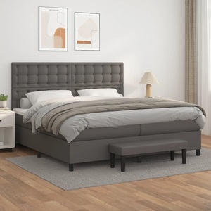 vidaXL, vidaXL Boxspringbett mit Matratze Grau 200x200 cm Kunstleder
