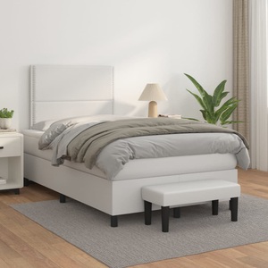 vidaXL, vidaXL Boxspringbett mit Matratze Weiß 120x200 cm Kunstleder