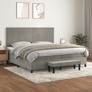 vidaXL, vidaXL Boxspringbett mit Matratze Hellgrau 200x200 cm Samt, vidaXL Boxspringbett mit Matratze Hellgrau 200x200 cm Samt