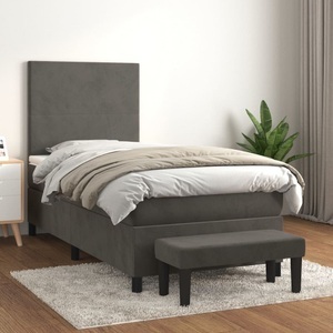 vidaXL, vidaXL Boxspringbett mit Matratze Dunkelgrau 100x200 cm Samt, vidaXL Boxspringbett mit Matratze Dunkelgrau 100x200 cm Samt