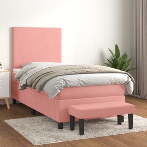 vidaXL, vidaXL Boxspringbett mit Matratze Rosa 100x200 cm Samt, vidaXL Boxspringbett mit Matratze Rosa 100x200 cm Samt