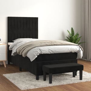 vidaXL, vidaXL Boxspringbett mit Matratze Schwarz 100x200 cm Samt, vidaXL Boxspringbett mit Matratze Schwarz 100x200 cm Samt