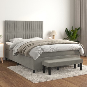 vidaXL, vidaXL Boxspringbett mit Matratze Hellgrau 140x200 cm Samt, vidaXL Boxspringbett mit Matratze Hellgrau 140x200 cm Samt