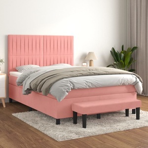 vidaXL, vidaXL Boxspringbett mit Matratze Rosa 140x200 cm Samt, vidaXL Boxspringbett mit Matratze Rosa 140x200 cm Samt
