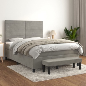 vidaXL, vidaXL Boxspringbett mit Matratze Hellgrau 140x200 cm Samt, vidaXL Boxspringbett mit Matratze Hellgrau 140x200 cm Samt