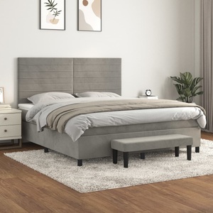 vidaXL, vidaXL Boxspringbett mit Matratze Hellgrau 160x200 cm Samt