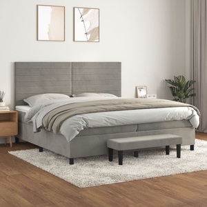 vidaXL, vidaXL Boxspringbett mit Matratze Hellgrau 200x200 cm Samt, vidaXL Boxspringbett mit Matratze Hellgrau 200x200 cm Samt
