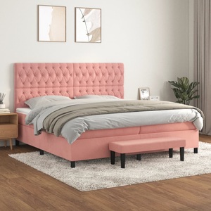 vidaXL, vidaXL Boxspringbett mit Matratze Rosa 200x200 cm Samt, vidaXL Boxspringbett mit Matratze Rosa 200x200 cm Samt