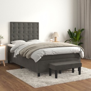 vidaXL, vidaXL Boxspringbett mit Matratze Dunkelgrau 120x200 cm Samt, vidaXL Boxspringbett mit Matratze Dunkelgrau 120x200 cm Samt