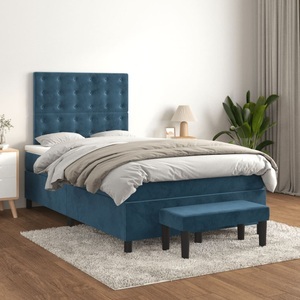 vidaXL, vidaXL Boxspringbett mit Matratze Dunkelblau 120x200 cm Samt, vidaXL Boxspringbett mit Matratze Dunkelblau 120x200 cm Samt
