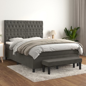 vidaXL, vidaXL Boxspringbett mit Matratze Dunkelgrau 140x200 cm Samt, vidaXL Boxspringbett mit Matratze Dunkelgrau 140x200 cm Samt