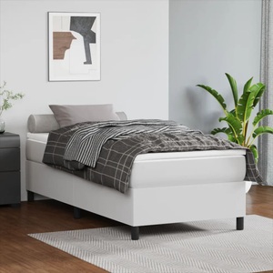 vidaXL, vidaXL Boxspringbett mit Matratze Weiß 90x200 cm Kunstleder, vidaXL Boxspringbett mit Matratze Weiß 90x200 cm Kunstleder