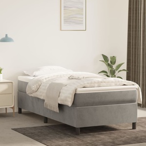 vidaXL, vidaXL Boxspringbett mit Matratze Hellgrau 90x200 cm Samt, vidaXL Boxspringbett mit Matratze Hellgrau 90x200 cm Samt