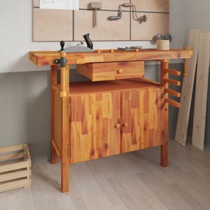 vidaXL, vidaXL Werkbank mit Schubladen Schraubstöcken 124x52x83 cm Akazienholz, vidaXL Werkbank mit Schubladen Schraubstöcken 124x52x83 cm Akazienholz