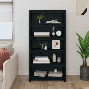 vidaXL, vidaXL Bücherregal Schwarz 80x35x154 cm Massivholz Kiefer, vidaXL Bücherregal Schwarz 80x35x154 cm Massivholz Kiefer