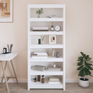 vidaXL, vidaXL Bücherregal Weiß 80x35x183 cm Massivholz Kiefer, vidaXL Bücherregal Weiß 80x35x183 cm Massivholz Kiefer