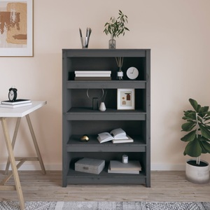 vidaXL, vidaXL Bücherregal Grau 80x35x126 cm Massivholz Kiefer, vidaXL Bücherregal Grau 80x35x126 cm Massivholz Kiefer