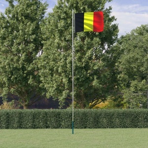 vidaXL, vidaXL Belgische Flagge mit Mast 6,23 m Aluminium, vidaXL Belgische Flagge mit Mast 6,23 m Aluminium