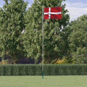 vidaXL, vidaXL Flagge Dänemarks mit Mast 6,23 m Aluminium, vidaXL Flagge Dänemarks mit Mast 6,23 m Aluminium