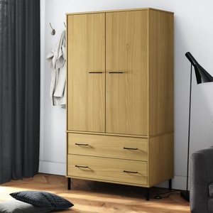 vidaXL, vidaXL Kleiderschrank OSLO Metallbeinen Braun 90x55x172,5cm Massivholz, vidaXL Kleiderschrank OSLO Metallbeinen Braun 90x55x172,5cm Massivholz