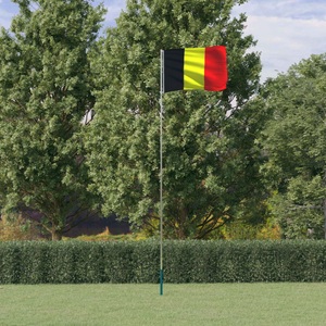 vidaXL, vidaXL Flagge Belgiens mit Mast 5,55 m Aluminium, vidaXL Flagge Belgiens mit Mast 5,55 m Aluminium