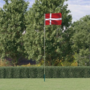 vidaXL, vidaXL Flagge Dänemarks mit Mast 5,55 m Aluminium, vidaXL Flagge Dänemarks mit Mast 5,55 m Aluminium