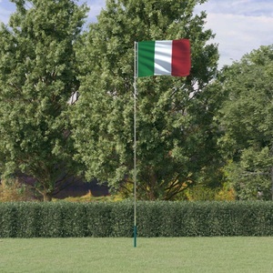 vidaXL, vidaXL Flagge Italiens mit Mast 5,55 m Aluminium, vidaXL Flagge Italiens mit Mast 5,55 m Aluminium