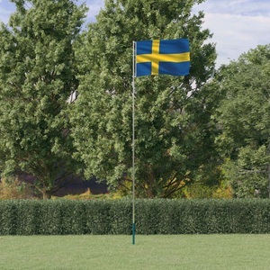 vidaXL, vidaXL Flagge Schwedens mit Mast 5,55 m Aluminium, vidaXL Flagge Schwedens mit Mast 5,55 m Aluminium