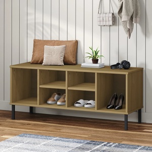 vidaXL Schuhregal OSLO mit Metallbeinen Braun 106x35x45 cm Massivholz