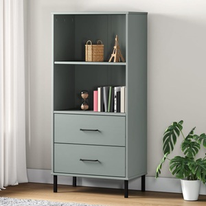 vidaXL, vidaXL Bücherregal OSLO mit 2 Schubladen Grau 60x35x128,5cm Massivholz, vidaXL Bücherregal OSLO mit 2 Schubladen Grau 60x35x128,5cm Massivholz