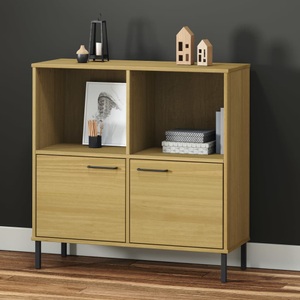 vidaXL, vidaXL Bücherregal OSLO mit Metallbeinen Braun 90x35x90,5cm Massivholz, vidaXL Bücherregal OSLO mit Metallbeinen Braun 90x35x90,5cm Massivholz