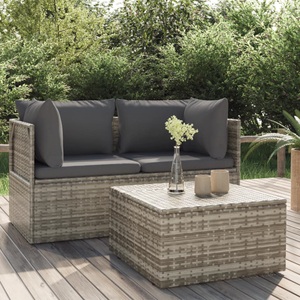 vidaXL, vidaXL 3-tlg. Garten-Lounge-Set mit Kissen Grau Poly Rattan, 