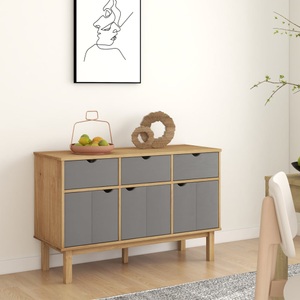 vidaXL, vidaXL Sideboard Braun und Grau 114x43x73,5 cm Massivholz Kiefer