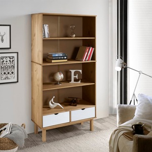 vidaXL, vidaXL Bücherregal OTTA mit 2 Schubladen Braun&Weiß Massivholz Kiefer, 