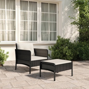 vidaXL, vidaXL 2-tlg. Garten-Lounge-Set mit Kissen Schwarz Poly Rattan, 