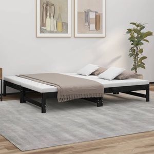 vidaXL, vidaXL Tagesbett Ausziehbar Schwarz 2x(75x190) cm Massivholz Kiefer, 
