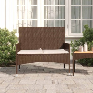 vidaXL, vidaXL Gartenbank 2-Sitzer mit Kissen Braun Poly Rattan