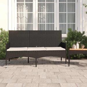 vidaXL, vidaXL Gartenbank 3-Sitzer mit Kissen Schwarz Poly Rattan