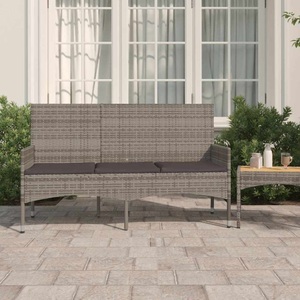 vidaXL, vidaXL Gartenbank 3-Sitzer mit Kissen Grau Poly Rattan