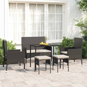 vidaXL, vidaXL 6-tlg. Garten-Lounge-Set mit Kissen Schwarz Poly Rattan, 