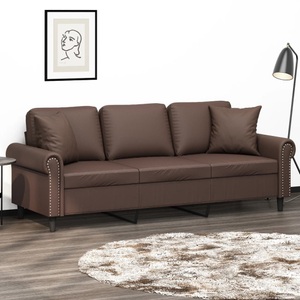 vidaXL, vidaXL 3-Sitzer-Sofa mit Kissen Braun 180 cm Kunstleder, 