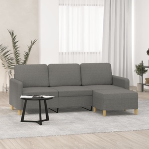 vidaXL, vidaXL 3-Sitzer-Sofa mit Hocker Dunkelgrau 180 cm Stoff, 