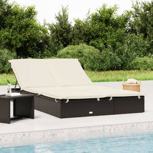 vidaXL, vidaXL Sonnenliegen 2 Stk. Schwarz 201x55x20 cm Poly Rattan, vidaXL Sonnenliege für 2 Personen mit Auflage Schwarz Poly Rattan