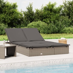 vidaXL, vidaXL Sonnenliegen 2 Stk. Grau 201x55x20 cm Poly Rattan, vidaXL Sonnenliege für 2 Personen mit Auflage Grau Poly Rattan